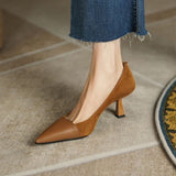 Jnyhbzz Spring And Summer New Splicing Brown Light Mouth Single Shoes Female French Pointed Female Thin Heel Simple Temperament High Heels