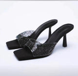 Jnyhbzz Summer New Style Slippers Female Transparent Diamond Square Head A Character High With Fashion Large Size Sandals