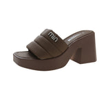 Jnyhbzz Thick Bottom One Word Cool Slippers Female 2024 Summer New Fashion Outside Wearing Slippers Thick Heel Sandals Female