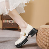Jnyhbzz Sole Loafers Female Retro British Style Pine Platform Small Leather Shoes Thick Heel Mary Jane Single Shoes Casual Shoes