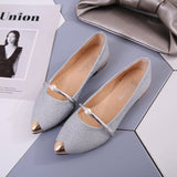 Jnyhbzz Summer Autumn New Pointed Low Heel Pearl Single Shoes Female British Flat Bottom Student Shallow Mouth Women's Shoes