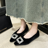 Jnyhbzz Square Buckle Pointed Head Shallow Single Shoes Women 2024 Temperament A Foot Pedal Wool Shoes To Keep Warm And Comfortable Pregnant Shoes