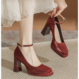 Jnyhbzz Waterproof High Heels Female Thick With Small Mary Square Head Bride Shoes Wedding Shoes Wedding Single Shoes Female Spring And Autumn