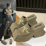 Jnyhbzz Summer New Fashion Women's Shoes Korean Version With Thick Bottom Word-Dragging Female Cake Bottom Slope With Water Diamond Slippers