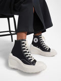 Jnyhbzz Slope Heel Canvas Shoes Female 2024 New Round Head Lace With Versatile Heighten Platform High Top Shoes Small White Shoes
