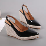 Jnyhbzz Wedge Heel Thick Bottom High Heel Pointed Women's Shoes Back Empty Head Drag Fashion Patent Leather Large Size