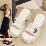 Jnyhbzz Slippers Female Spring And Summer New Fairy Wind Love Simple One-Word Trawl Red Pine Cake Thick Bottom Beach Slippers