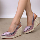 Jnyhbzz Wind Slope With Thick Bottom High With Pointed Shallow Head Slippers Straw Hemp Rope Bottom Women's Shoes