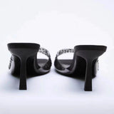 Jnyhbzz Summer New Style Slippers Female Transparent Diamond Square Head A Character High With Fashion Large Size Sandals