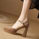 Jnyhbzz Temperament Thick With Frosted Soft Leather High Heels Female 2024 Spring Waterproof Platform Thick Bottom Tip A Word With Shallow Mouth Single Shoes