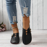 Jnyhbzz Summer New Soft Leather Flat Sole Casual Single Shoes Women's Round Head Shallow Foot Pedal Large Size Women's Shoes