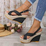 Jnyhbzz Summer Platform Platform Sandals Denim Cross Buckle Beach Sandals