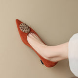 Jnyhbzz Spring 2024 New Soft Leather Pointed Metal Buckle Shallow Single Shoes Cat With Temperament Commuting High Heels