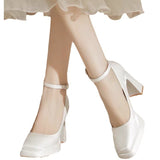 Jnyhbzz Waterproof High Heels Female Thick With Small Mary Square Head Bride Shoes Wedding Shoes Wedding Single Shoes Female Spring And Autumn