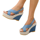 Jnyhbzz Summer Platform Platform Sandals Denim Cross Buckle Beach Sandals