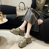 Jnyhbzz Summer New Fashion Women's Shoes Korean Version With Thick Bottom Word-Dragging Female Cake Bottom Slope With Water Diamond Slippers