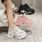 Jnyhbzz Station Thick Bottom Dad Shoes Round Head Spring And Autumn New Fashion Casual Net Front With Sports Shoes Female Platform Shoes