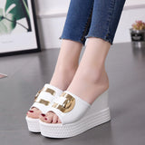 Jnyhbzz Summer New Wedge Sandals Platform Platform Shoes High Heel Fish Mouth Cool Drag A Word Drag Sequins Female Slippers To Wear