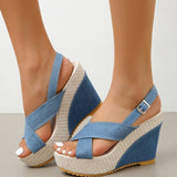 Jnyhbzz Summer Platform Platform Sandals Denim Cross Buckle Beach Sandals