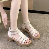 Jnyhbzz Sole Temperament Sandals Women 2024 Summer New Fashion Soft Sole Back Zipper Fairy Wind Roman Sandals