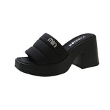 Jnyhbzz Thick Bottom One Word Cool Slippers Female 2024 Summer New Fashion Outside Wearing Slippers Thick Heel Sandals Female