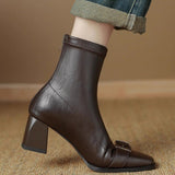 Jnyhbzz Square Head Retro Soft Leather Thick Heel Elastic Thin Boots Women With Spring And Autumn Single Boots High Heel Show Thin Ankle Boots