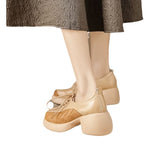 Jnyhbzz Wind Platform Platform Small Leather Shoes Female Soft Leather Soft Hair 2024 New Spring And Autumn High Heel Thick Heel Tie-Up Single Shoes