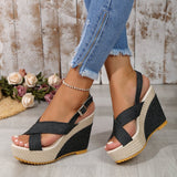 Jnyhbzz Summer Platform Platform Sandals Denim Cross Buckle Beach Sandals