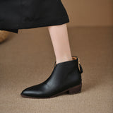 Jnyhbzz Vintage Short Tube Martin Boots British Style Soft Leather Middle Heel Western Boots Women's Ankle Boots Thick Heel Pointed Head 2024 New Style