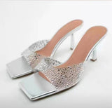 Jnyhbzz Summer New Style Slippers Female Transparent Diamond Square Head A Character High With Fashion Large Size Sandals