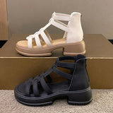 Jnyhbzz Sole Temperament Sandals Women 2024 Summer New Fashion Soft Sole Back Zipper Fairy Wind Roman Sandals
