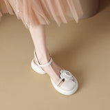 Jnyhbzz Summer Round Head Flowers Sweet Platform Sandals Comfortable One Word Buckle Beach Wind Low Heel Casual Women's Shoes