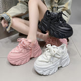 Jnyhbzz Spring And Autumn New Korean Version Of The Color Father Shoes Female Ins Tide Pine Platform Increased Women's Casual Sports Shoes
