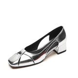 Jnyhbzz Vintage Silver Shallow Mouth Sandals Women's Low Heel Summer 2024 New Style Elegant Soft Leather Square Head Thick Heel Mary Jane Shoes