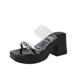 Jnyhbzz Design Sense Transparent One Word With Thick Platform Thick Heel Sandals Female 2024 Summer New Fashion Increased Sandals