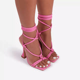 Jnyhbzz Summer Plus Size Sandals Women's Head Solid Color Ankle Ring Strap Sexy Fashion High Heels