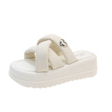 Jnyhbzz Summer New Platform Soft Leather Slippers Women Wear Cross-Platform Beach Shoes Casual Fairy Wind Sandals