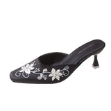 Jnyhbzz Spring And Autumn New Fashion Embroidery With Cool Slippers Small Square Head Suede With Temperament Half Drag Women's Shoes