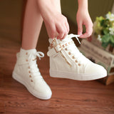 Jnyhbzz And Autumn High Help Female Canvas Shoes Student Shoes Korean Version Velcro Casual Shoes Small White Shoes