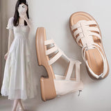 Jnyhbzz Sole Temperament Sandals Women 2024 Summer New Fashion Soft Sole Back Zipper Fairy Wind Roman Sandals