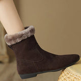 Jnyhbzz Skin Flat Thick High Heel Ankle Boots Women's 2024 Winter New Warm Cotton Shoes Retro Wool Snow