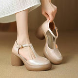 Jnyhbzz Thick Heel Sandals Women's 2024 New Summer Soft Skin Roman Thick Platform Mary Jane Shoes Hollow High Heels Shoes