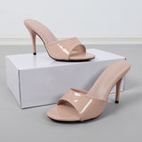 Jnyhbzz New Summer High Heel Heel Slippers Female One-Word Paint Leather Large Size Women's Shoes