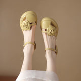 Jnyhbzz Summer Round Head Flowers Sweet Platform Sandals Comfortable One Word Buckle Beach Wind Low Heel Casual Women's Shoes