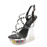 Jnyhbzz Transparent Ultra High Heel 14Cm Thick Heel Summer Waterproof Sexy Fairy Sandals