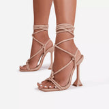 Jnyhbzz Summer Plus Size Sandals Women's Head Solid Color Ankle Ring Strap Sexy Fashion High Heels