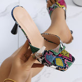Jnyhbzz Size Slippers Female 2024 Summer Leopard Print Square Head One Word Stylish High Heel Sandals
