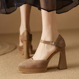 Jnyhbzz Temperament Thick With Frosted Soft Leather High Heels Female 2024 Spring Waterproof Platform Thick Bottom Tip A Word With Shallow Mouth Single Shoes