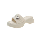 Jnyhbzz Slippers Female Spring And Summer New Fairy Wind Love Simple One-Word Trawl Red Pine Cake Thick Bottom Beach Slippers
