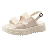 Jnyhbzz Wind Platform Sandals Female 2024 New Summer French Temperament Beads Fashion One Word Buckle Roman Shoes